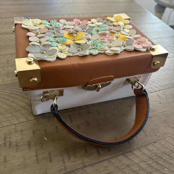 Studded Colorful Flower Embellished Box Satchel Purse Bag NEW - Picture 2 of 6